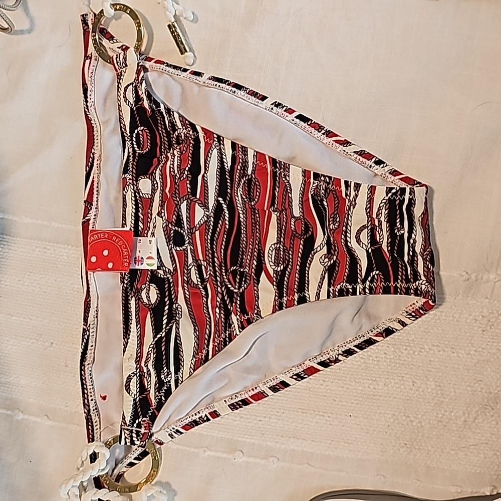 Red Carter Small Bikini Bottom Nautical Tie Rope Sides